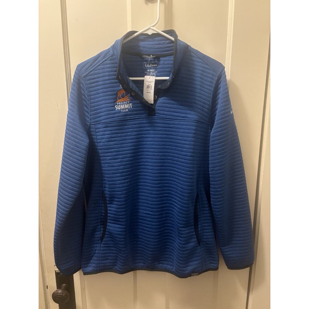 LL Bean Airlight 1/4 T-Snap Pullover Jacket Womens Medium‎ Blue Ribbed Logo NWT